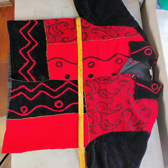 Vintage New Direction Artsy Red Black Geometric Lightweight Blazer Jacket Large - Picture 14 of 15